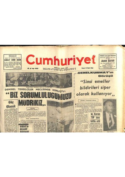 Cumhuriyet Gazetesi 13 Mart 1966 - Endonezyanın Yeni ve Eski Diktatörü GZ103067