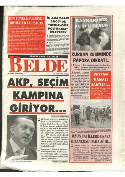 Belde Gazetesi 31 Aralık 2006 - Madonnadan Yılbaşı Konseri - Nazım Hikmetin Kaçış Hikayesi Ilk Kez Toplumsal Tarihte!... GZ109411