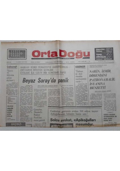 Ortadoğu Gazetesi - 20 Haziran 1975 - Beyaz Sarayda Panik GZ111757