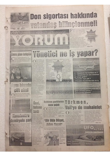 Ordu Yorum Gazetesi 31 Ocak 2007 - Don Sigortası Hakkında Vatandaş Bilinçlenmeli GZ23430