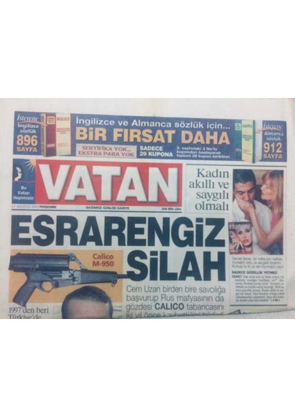 Vatan Gazetesi - 21 Ağustos 2003 - Rock Savaşları, Sertap Erenerin Yeni Saç Modeli GZ46744