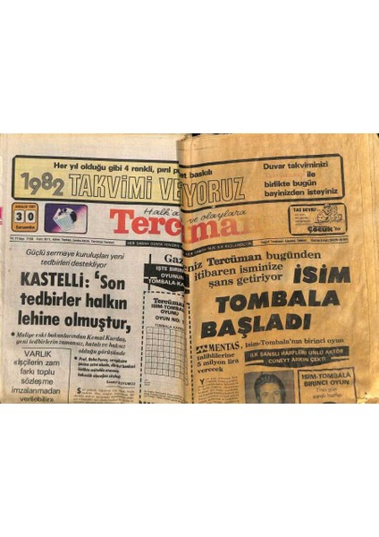 Tercüman Gazetesi - 30 Aralık 1981 - Tombalayı Cüneyt Arkın Çekti GZ110216
