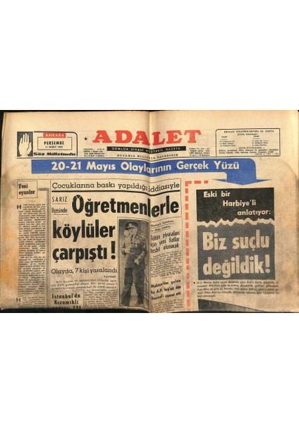 Adalet Gazetesi 11 Mart 1965 - Istanbulda Kızamıklı Sayısı 171 - Kızılırmak Taştı , Bafra Su Altında GZ121691