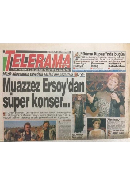 Sabah Gazetesi Telerama Eki 20 Haziran 1994 - Muazzes Ersoydan Süper Konser GZ34340