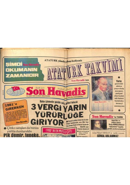Son Havadis Gazetesi 31 Aralık 1980 - Yılbaşı Özel Eğlence Programı * Zeki Müren - Zerrin Özer - Seçil Heper - Yüksel Uzel GZ121148