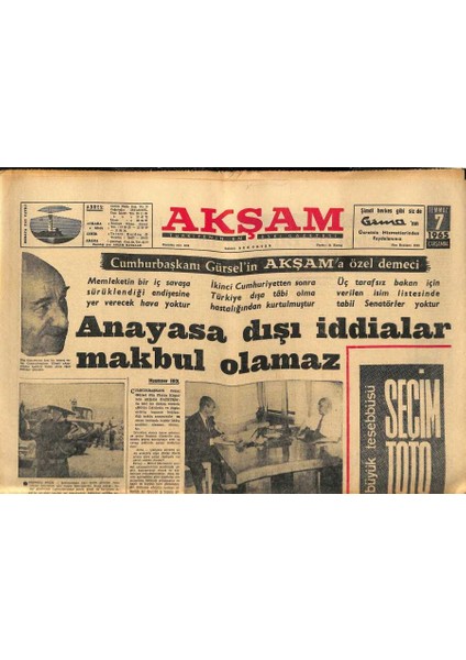 Akşam Gazetesi 7 Temmuz 1965 - Garbonun Büyük Aşkı - Denizcilik Bankası 12 Çıkarma Gemisi Yapacak GZ121194
