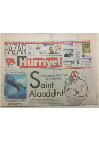 Hürriyet Gazetesi Pazar Eki 14 Şubat 1999 - Saint Alaaddin GZ47907