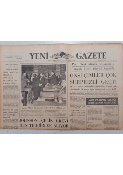 Yeni Gazete - 31 Ağustos 1965 - Pakistan Ihtilalin Eşiğinde - Mısırda Rejime Karşı Komplo Kurulmuş GZ111849