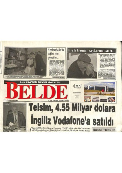 Belde Gazetesi 14 Aralık 2005 - Telsim , 4.55 Milyar Dolara Ingiliz Vodafonea Satıldı GZ96753