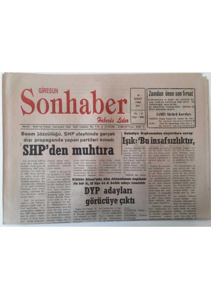 Giresun Son Haber Gazetesi 8 Şubat 1994 - Dyp Adayları Görücüye Çıktı GZ18185