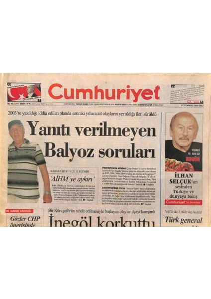 Cumhuriyet Gazetesi 27 Temmuz 2010 - Abd Ordusunun Belgeleri Sızdı , Sivil Ölümler Gizlenmiş GZ92513