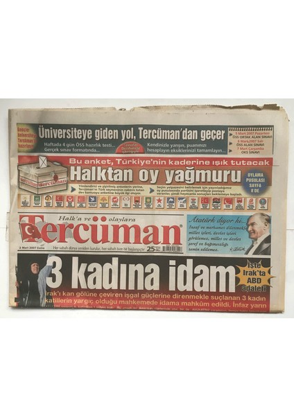 Tercüman Gazetesi 2 Mart 2007 - 3 Kadına Idam GZ5852