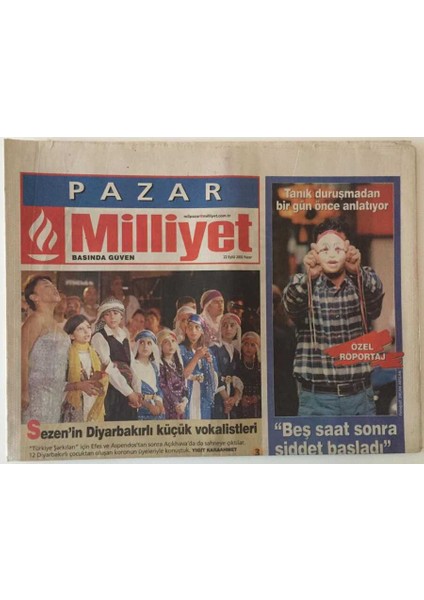 Milliyet Gazetesi Pazar Eki 22 Eylül 2002 - Sezen Aksunun Diyarbakırlı Küçük Vokalistleri GZ22254