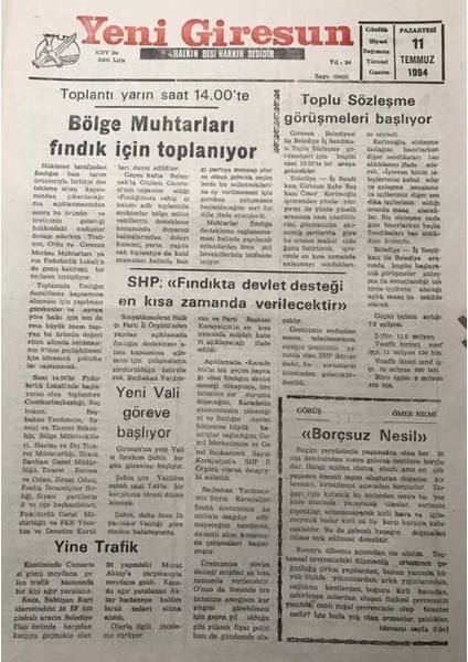 Yeni Giresun Gazetesi 11 Temmuz 1994 Yeni Vali Göreve BAŞLIYORGZ30170