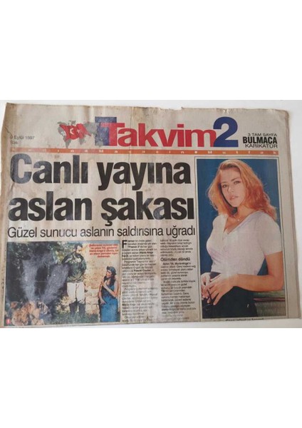 Takvim Gazetesi Takvim 2 Eki - 9 Eylül 1997 - Marie Ange Canlı Yayında Aslan Şakası .- GZ43619