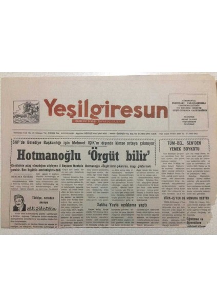 Yeşil Giresun Gazetesi 4 Ocak 1994 - Hotmanoğlu,örgüt Bilir GZ38238