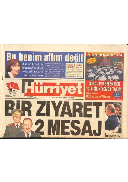 Hürriyet Gazetesi 12 Aralık 2000 - Diaz Istanbul Çok Keyifliydi - Avrupa Birliğinde 4 Büyükler Dönemi GZ126585