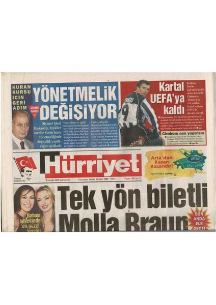 Hürriyet Gazetesi 10 Aralık 2003 - Ibrahim Tatlısesin Işyerini Basan Ülkücüler Bir Gece Ansızın Gelebiliriz Sloganı Attı - Heavy Metalin Ünlü Şarkıcısı Ozzy Osbourne Yoğun Bakımda GZ48010