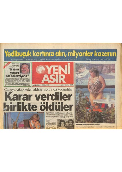 Yeni Asır Gazetesi 3 Eylül 1986 - Aydın Eski Senatörü Metin Taş Vefat Etti - Seçim Bombaları Haftaya Patlayacak GZ131918