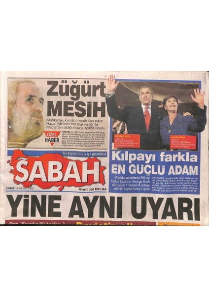 Sabah Gazetesi 15 Aralık 2000 - Sanatçıya Mafya Rolü Yasaklanıyor - Sabancıdan Yeni Ekonomi Tavsiyesi GZ92534