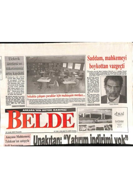 Belde Gazetesi 22 Aralık 2005 - Saddam , Mahkemeyi Boykottan Vazgeçti , Britney Spears , Us Weekly Aleyhine Dava Açtı GZ92545
