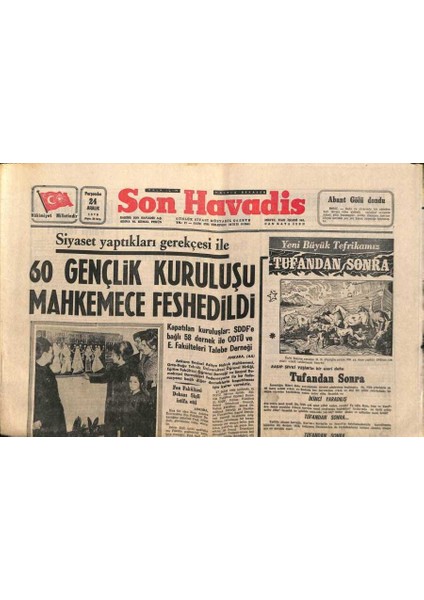 Son Havadis Gazetesi 24 Aralık 1970 - Siyaset Yaptıkları Gerekçesi Ile 60 Gençlik Kuruluşu Mahkemece Feshedildi GZ114406