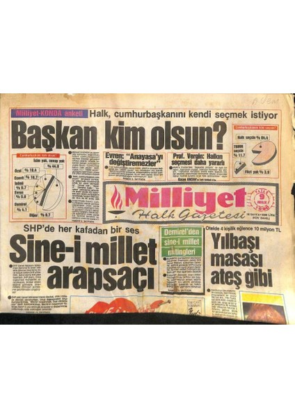 Milliyet Halk Gazetesi 9 Aralık 1990 -Ajda Pekkanın Gecesi 10 Bin Dolar - Abd Askerine Cesaret Hapı GZ96766