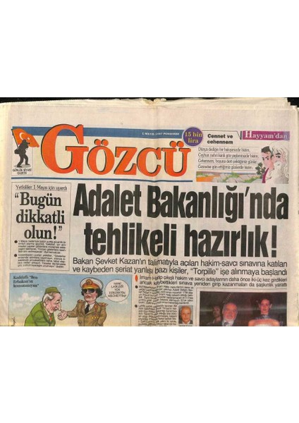 Gözcü Gazetesi 1 Mayıs 1997 - Serdar Ortaçın Aşık Olduğu Kız , Garsonun Karısı Çıktı ! GZ96774