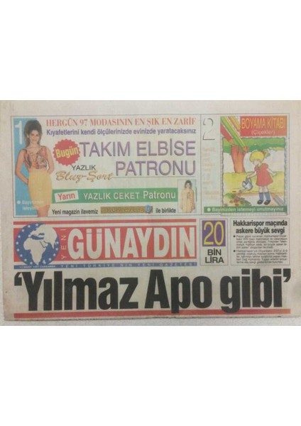 Günaydın Gazetesi 12 Mart 1997 - Yılmaz Apo Gibi GZ51216