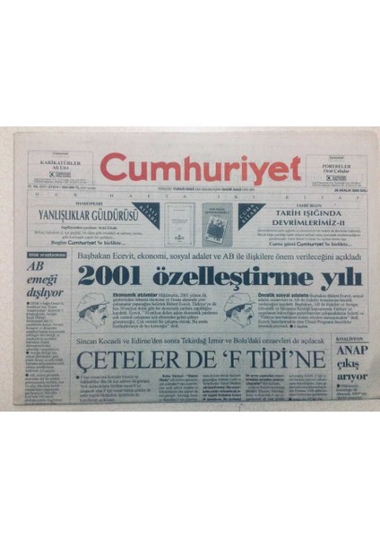 Cumhuriyet Gazetesi - 26 Aralık 2000 - 2001 Özelleştirme Yılı GZ46585