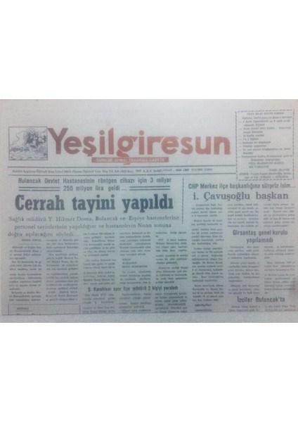 Yeşil Giresun Gazetesi 31 Mart 1995 - Cerrah Tayini Yapıldı GZ42162