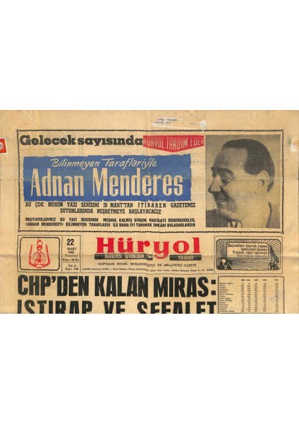Hüryol Gazetesi 22 Mart 1965 - Chpden Kalan Miras Istırap ve Sefalet GZ115289