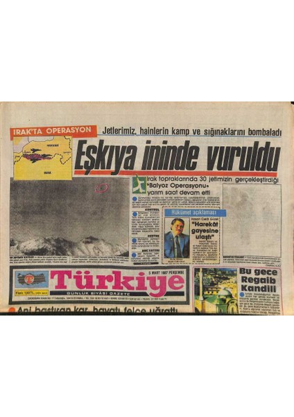 Türkiye Gazetesi 5 Mart 1987 - Selahaddin Kaptanağası Içkiye , Devlet Müdahalesi Şart - Yunan Ordusunda Tasfiye GZ118635