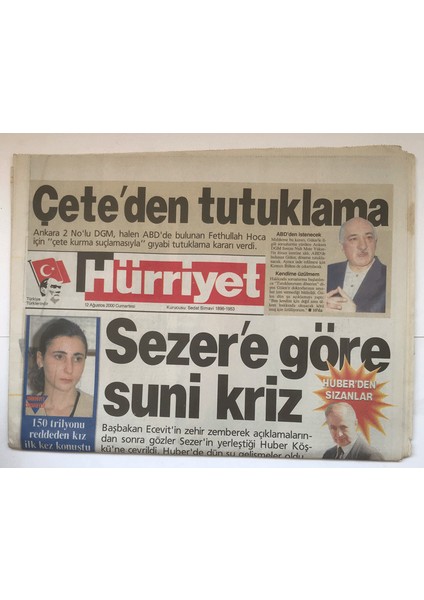 Hürriyet Gazetesi 12 Ağustos 2000 - Sezere Göre Suni Kriz GZ5456