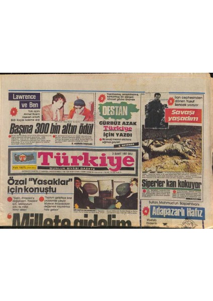 Türkiye Gazetesi 3 Şubat 1987 - Iran Cephesinden Dönen Yusuf Sancak Yazıyor Savaşı Yaşadım GZ118638