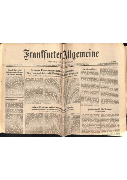 Frantfurter Allgemeine Gazetesi 5 Juli 1975 - Brandt Bewertet Sicherheitskonferenz Als Einen Anfang GZ125165