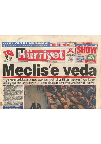 Hürriyet Gazetesi 16 Mayıs 1993 - Şakir Eczacıbaşı 31 Yıllık Ressam Eşini Boşuyor - Kenan Evren Çamaşırhane Açılışı Yaptı GZ127318