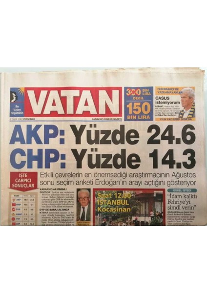 Vatan Gazetesi 5 Eylül 2002 Hülya Avşarın Tacını Elinden Alan Dilara Haraçcı 19 Yıl Öncesini Anlattı - GZ44446 fiyatları
