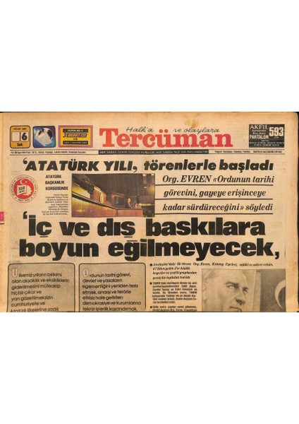 Tercüman Gazetesi 6 Ocak 1981 - Org. Evren Iç ve Dış Baskılara Boyun Eğilmeyecek - Trabzonspor Rekor Peşinde Koşuyor !.. GZ126018