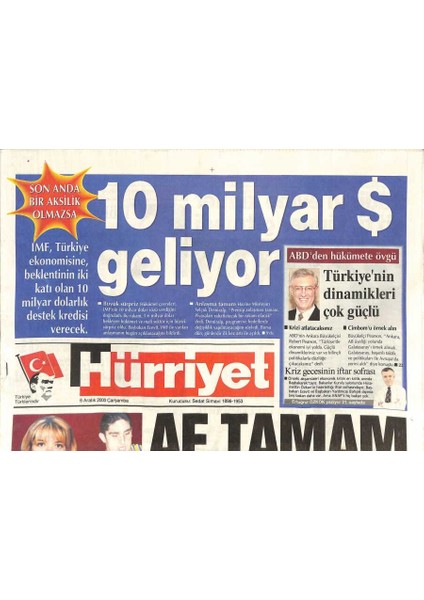 Hürriyet Gazetesi 6 Aralık 2000 - Imfden Türkiyeye Kredi, Funda Baldanerin Intiharı, Baran Balcıoğlu Kefaletle Tahliye Oldu GZ126487