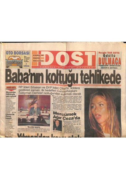 Dost Gazetesi 29 Haziran 1996 - Selahattin Alpay Lahmacun Kasetten Fazla Kazandırıyor - Sabancı Centerda Büyük Zirve GZ123217