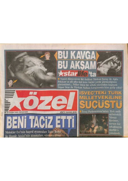 Star Gazetesi Özel Eki 16 Kasım 2000 - Ajda Pekkan Türkan Şoray Kavgası, Ahu Tuğba, Hande Ataizi Talat Bulut Kavgası, Tarkan Çizgi Roman GZ126440