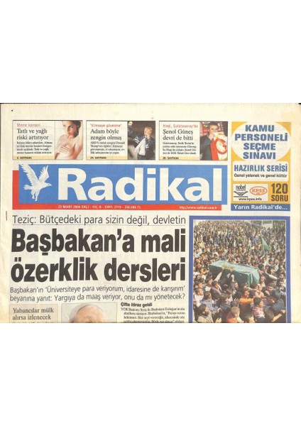 Radikal Gazetesi 23 Mart 2004 - Şeyh Yasin Cinayeti Için Hamas Intikam Dedi, Erdoğan Konya Mitinginde, Rachel Hunter GZ126489