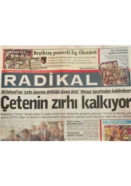 Radikal Gazetesi 15 Temmuz 1997-SOLUN Türkiye Projesi,özal Ekonomisine Dönüş GZ45081 fiyatları