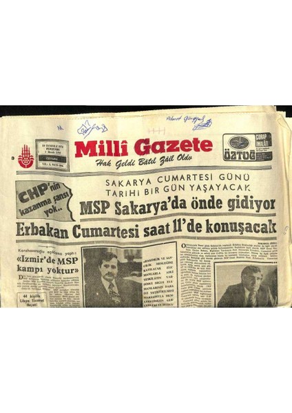 Milli Gazete Gazetesi 10 Temmuz 1975 - Mısırda Içki Içmek Yasaklanıyor - Msp Sakaryada Önde Gidiyor GZ98581
