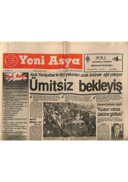 Yeni Asya Gazetesi 10 Şubat 1990 - Yeniçeltekte Ümitsiz Bekleyiş GZ104315