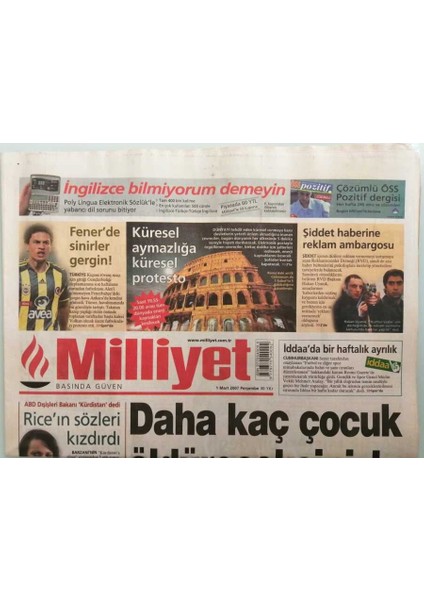 Milliyet Gazetesi 1 Mart 2007 Deri Şortu Olay Yaratan Nurgül Yeşil Çay Kızdı - GZ44425