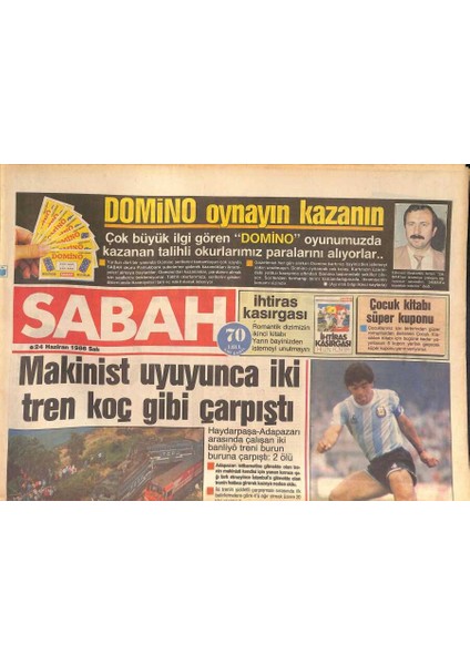 Sabah Gazetesi 24 Haziran 1986 - En Büyük Maradona - Bayan Dalana Yardım GZ127063