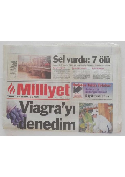 Milliyet Gazetesi 9 Ağustos 1998 - Yeşilçamın Ünlü Yıldızı Necla Nazır Inzivaya Çekildi. -GZ45848 fiyatları
