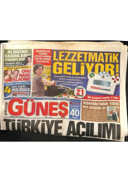 Güneş Gazetesi 15 Nisan 2009 - Aspirin Beyin Kanaması Yapıyor - Iki Dev Belgesel Hazırlıyor * Cüneyt Arkın - Kadir Inanır GZ116899